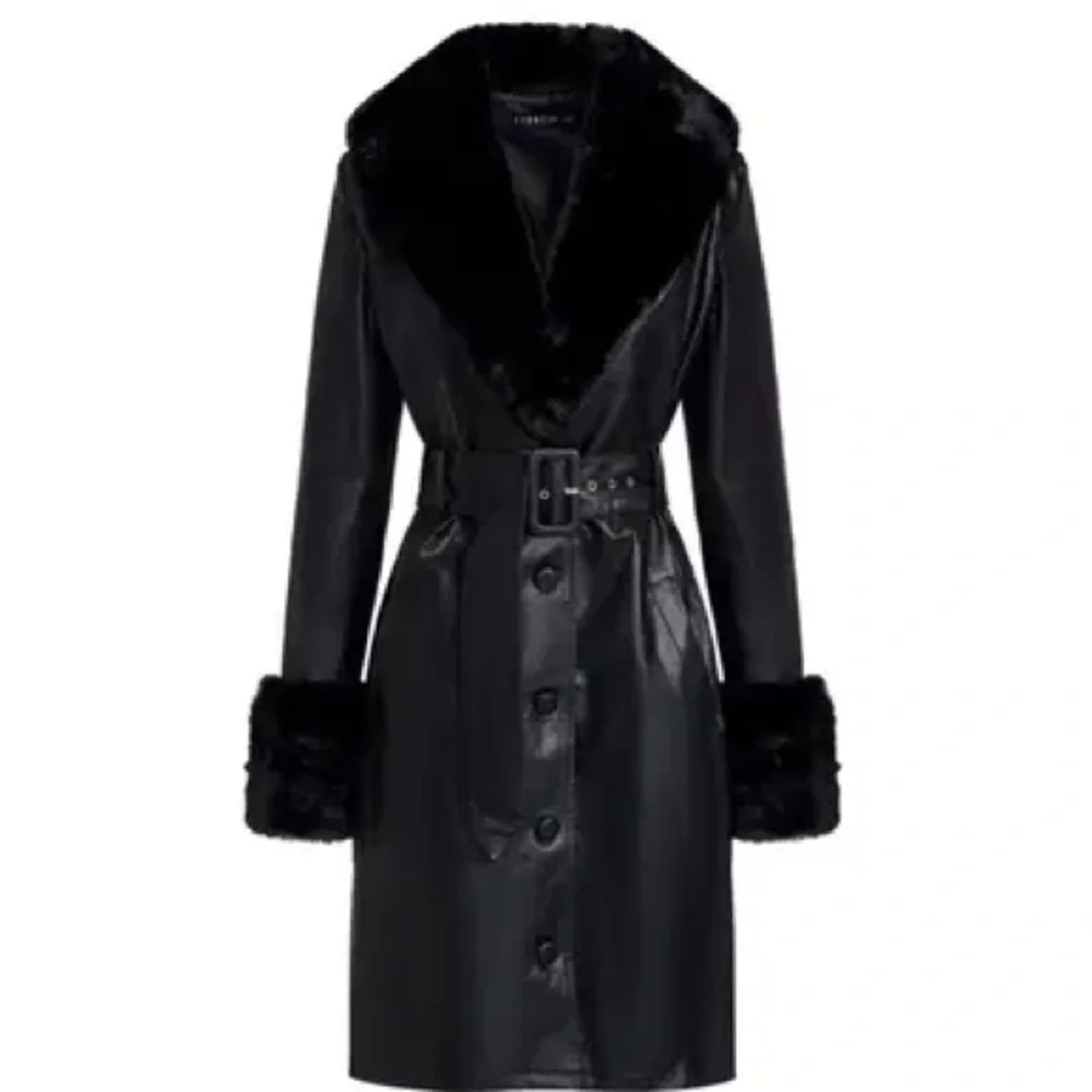 Lioness Brooklyn faux fur trim trench coat with belt - Picture 2 of 3